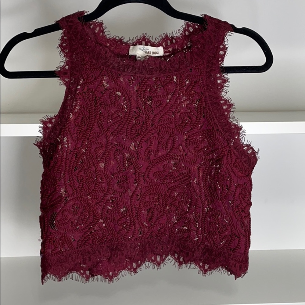 Burgundy lace crop top